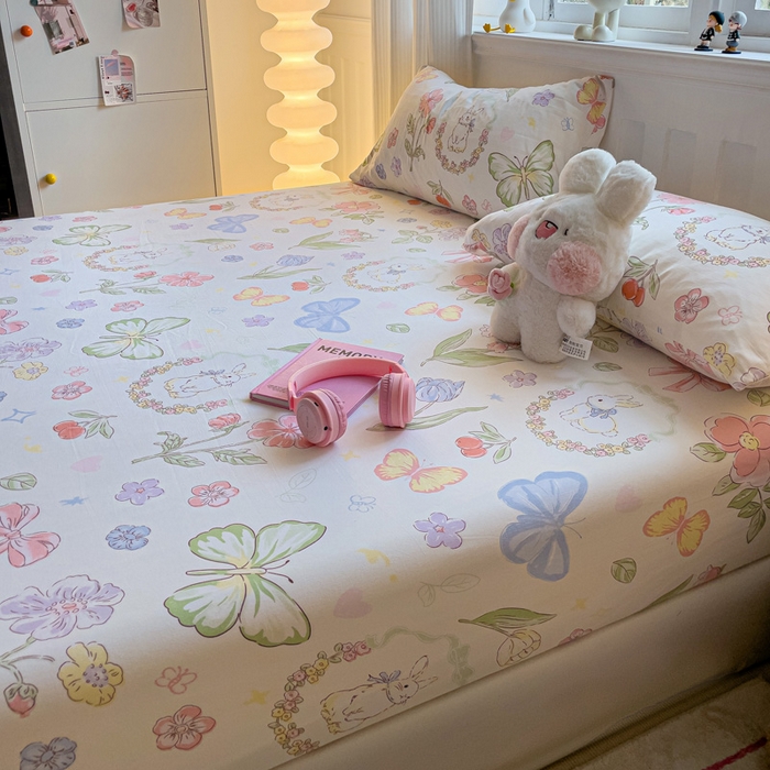 91家纺网 家纺一手货源 找家纺 仟人梦2025新款水洗棉印花床笠 莫莉兔