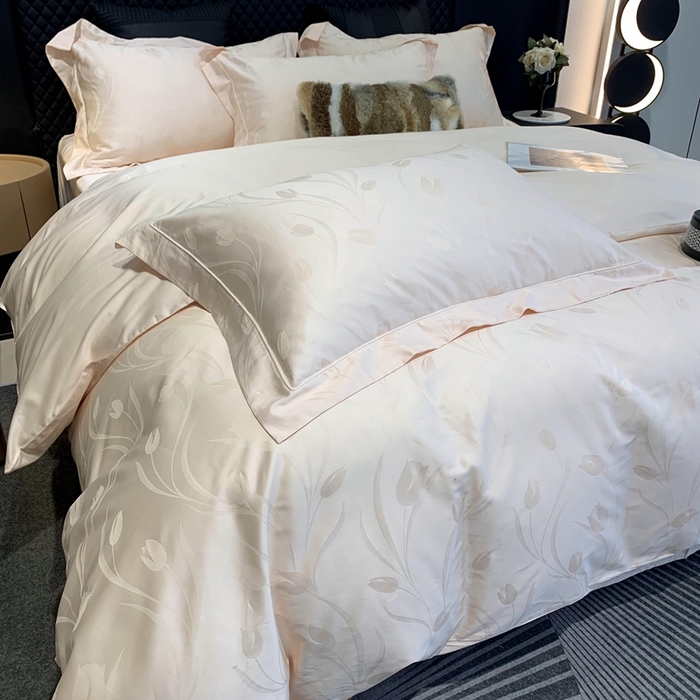 91家纺网 家纺一手货源 找家纺 莱豫 2025新款100支新疆阿克苏长绒棉提花四件套 郁金香玉