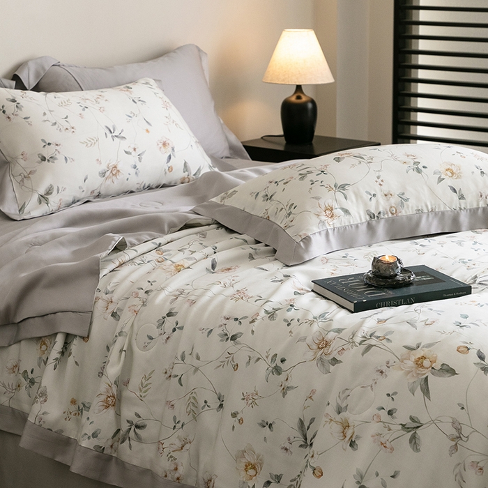 91家纺网 家纺一手货源 找家纺 立奥被业 2025年新款100%莱赛尔夏被莱赛尔夏被四件套天丝夏凉被 初妍-灰