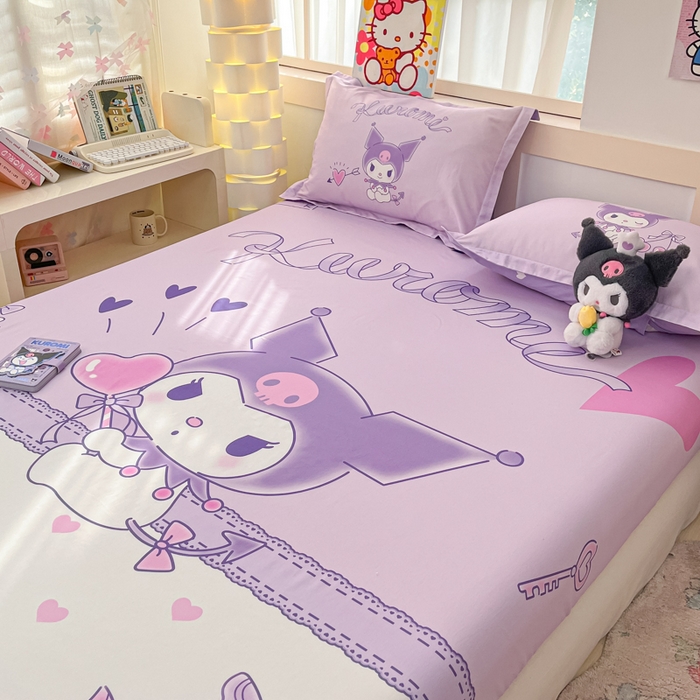 91家纺网 家纺一手货源 找家纺 博雅 2025新款三丽鸥全棉大版床笠-第二批 气球库洛米