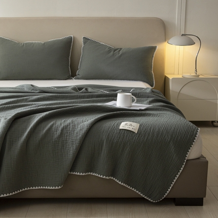 博雅 2025新款全棉五层纱多功能盖毯 墨绿