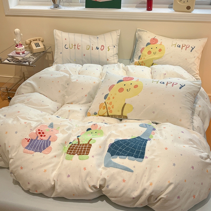 91家纺网 家纺一手货源 找家纺 蓝邻家纺 2025年新款全棉双层纱毛巾绣四件套系列 奇幻王国