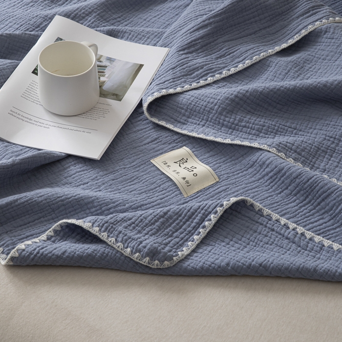 91家纺网 家纺一手货源 找家纺 博雅 2025新款全棉五层纱多功能盖毯 海天兰