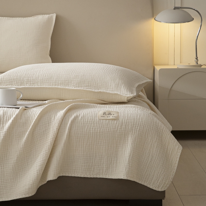 91家纺网 家纺一手货源 找家纺 博雅 2025新款全棉五层纱多功能盖毯 米白