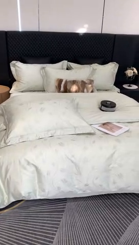 91家纺网 家纺一手货源 找家纺 莱豫 2025新款100支新疆阿克苏长绒棉提花四件套 郁金香绿