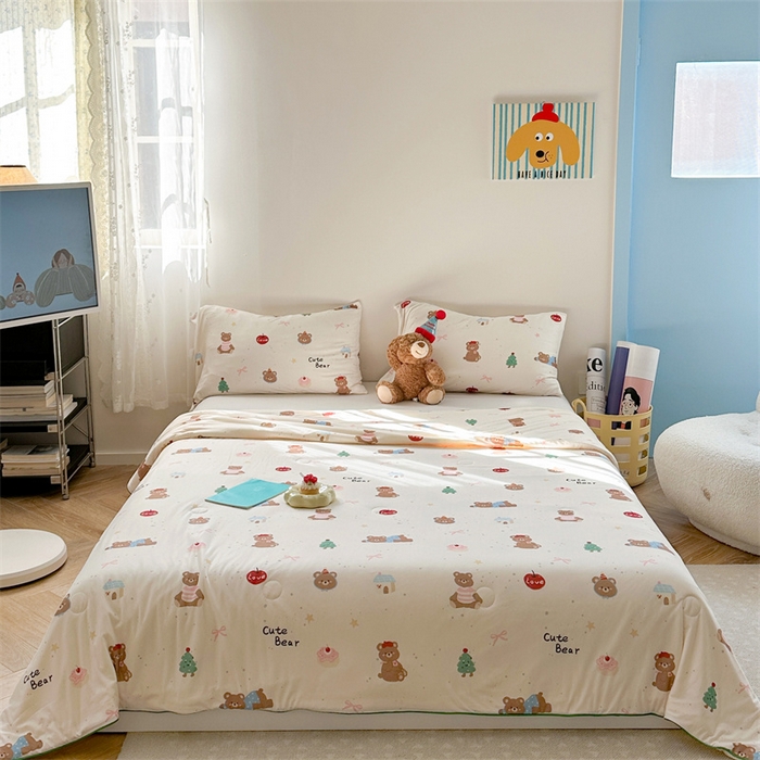 91家纺网 家纺一手货源 找家纺 暖生活2025新款牛奶针织小清新卡通大豆夏被 被子被芯 苹果小熊