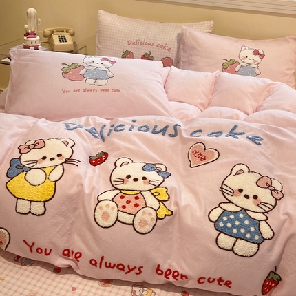 91家纺网 家纺一手货源 找家纺 （总）蓝邻家纺 2025年新款全棉双层纱毛巾绣四件套系列