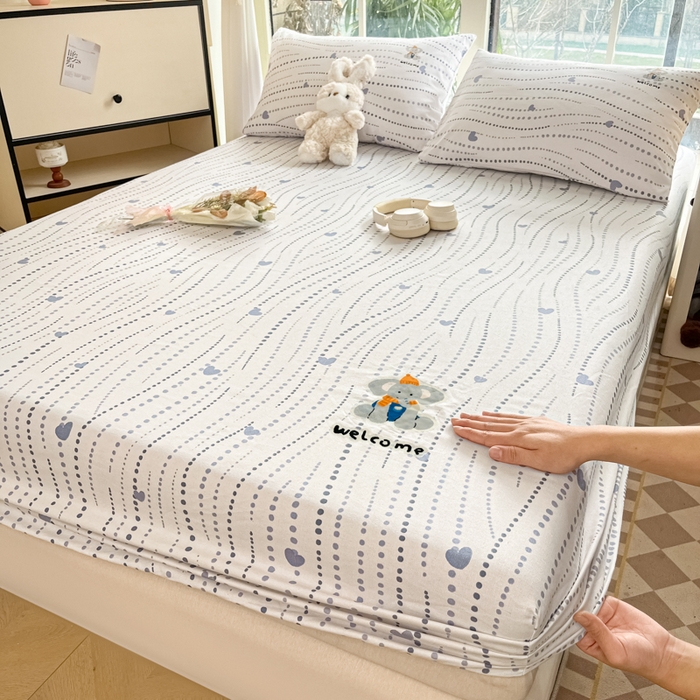 91家纺网 家纺一手货源 找家纺 博雅 2025新款全棉老粗布烫画床笠系列 心动-调皮象