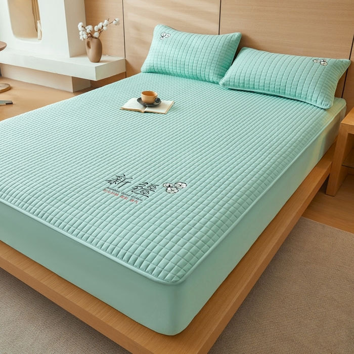 91家纺网 家纺一手货源 找家纺 锦眠床笠2025新款刺绣床笠新疆棉花填充-夹棉床笠 青春绿