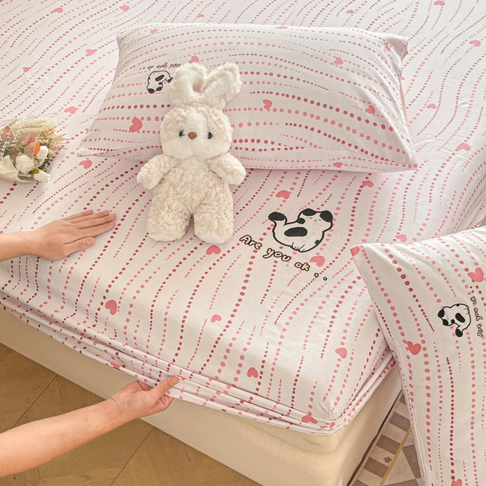 91家纺网 家纺一手货源 找家纺 博雅 2025新款全棉老粗布烫画床笠系列 心动-小花猫