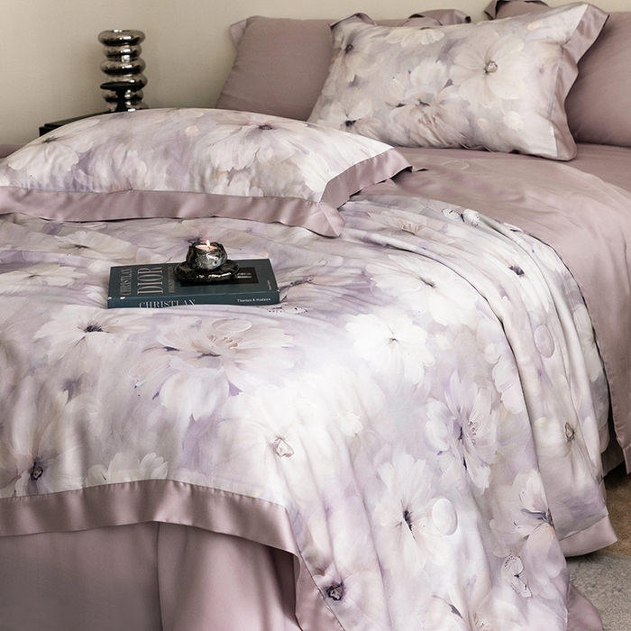 91家纺网 家纺一手货源 找家纺 立奥被业 2025年新款100%莱赛尔夏被莱赛尔夏被四件套天丝夏凉被 邂逅-紫