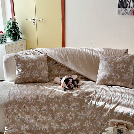 多米家居 2025新款全棉口袋印花抱枕被 繁花-咖