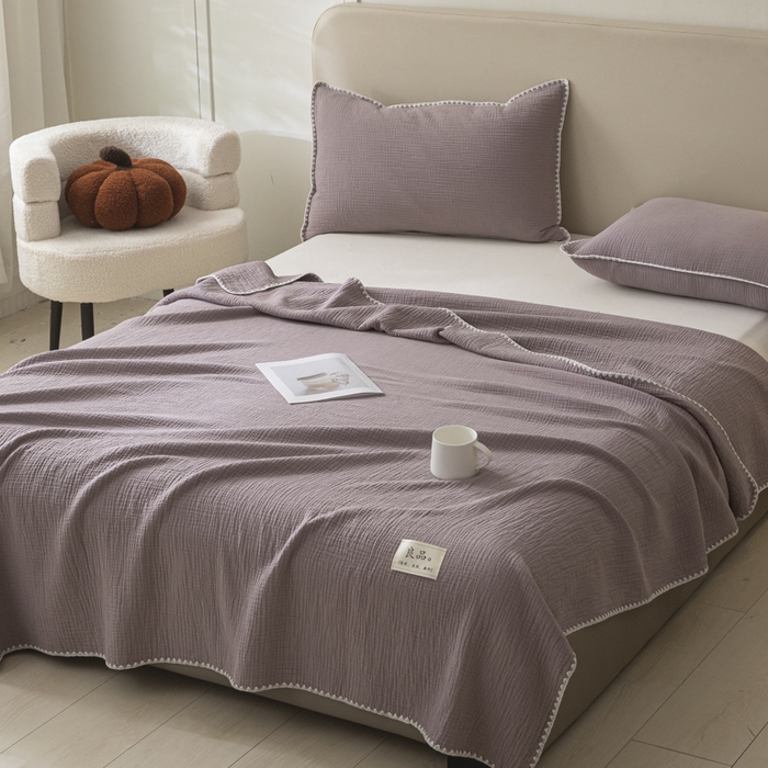 91家纺网 家纺一手货源 找家纺 博雅 2025新款全棉五层纱多功能盖毯 芋泥紫