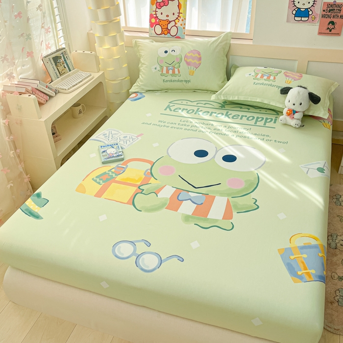 91家纺网 家纺一手货源 找家纺 博雅 2025新款三丽鸥全棉大版床笠-第二批 开心大眼蛙