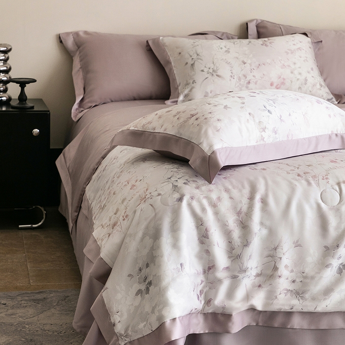 91家纺网 家纺一手货源 找家纺 立奥被业 2025年新款100%莱赛尔夏被莱赛尔夏被四件套天丝夏凉被 繁希-紫