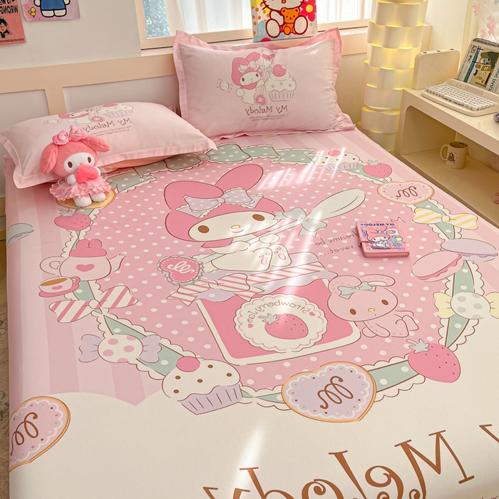 91家纺网 家纺一手货源 找家纺 博雅 2025新款三丽鸥全棉大版床笠-第二批 音乐美乐蒂