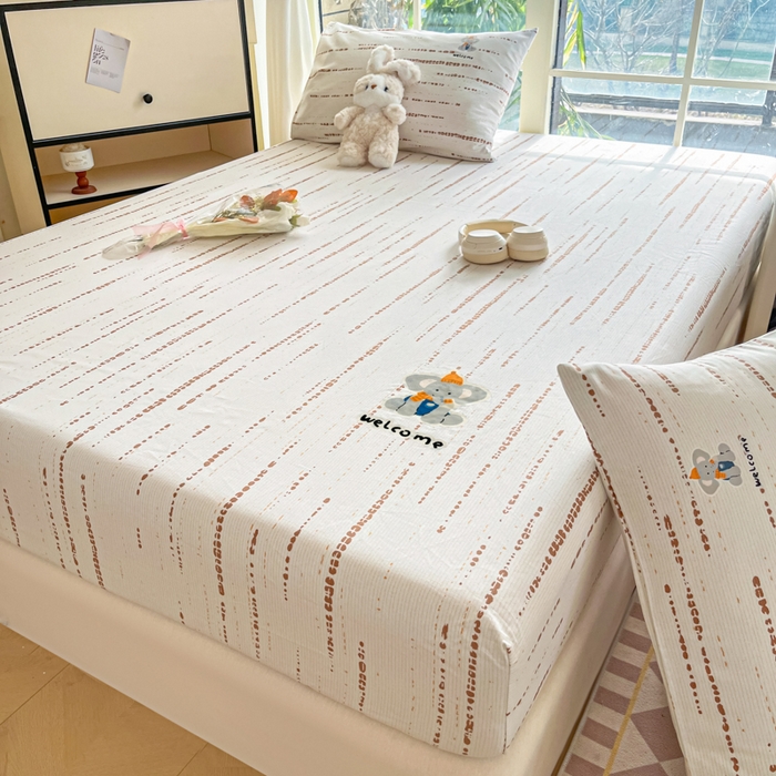 91家纺网 家纺一手货源 找家纺 博雅 2025新款全棉老粗布烫画床笠系列 纹理-调皮象