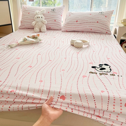 博雅 2025新款全棉老粗布烫画床笠系列 心动-小花猫