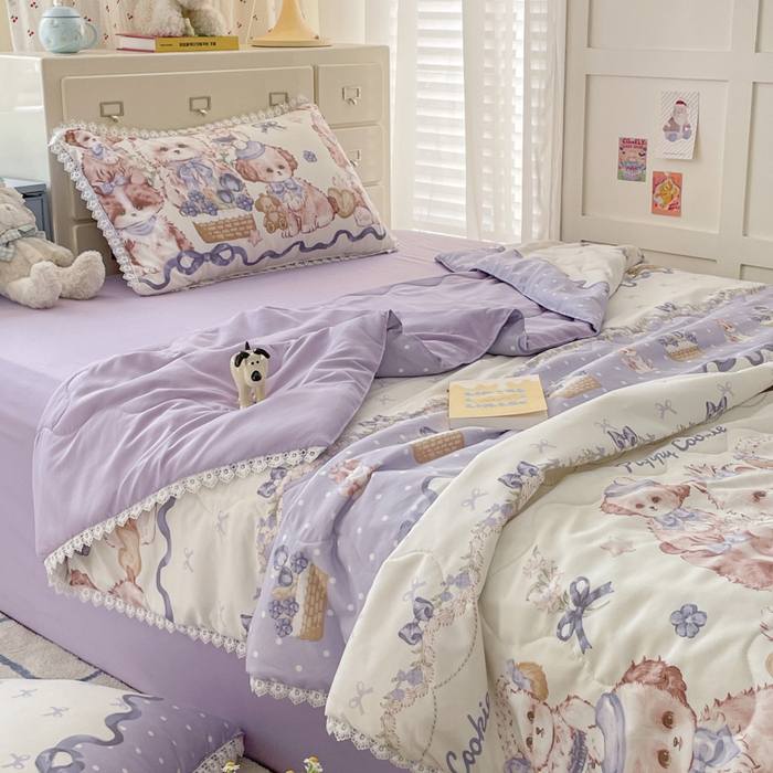 91家纺网 家纺一手货源 找家纺 老帅的工厂店 2025新款A类印花洛丽塔夏被（提供买家秀） 小狗茶话会