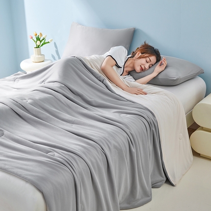 梦恬佳 2025新款高克重A类双拼凉感丝针织棉夏凉被 冰川灰
