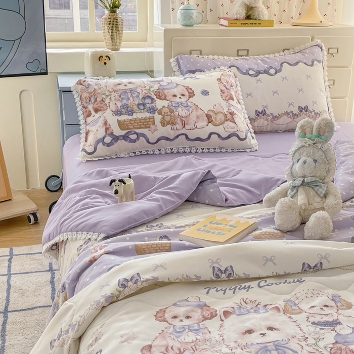 91家纺网 家纺一手货源 找家纺 老帅的工厂店 2025新款A类印花洛丽塔夏被（提供买家秀） 小狗茶话会