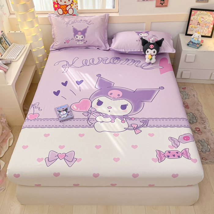 91家纺网 家纺一手货源 找家纺 博雅 2025新款三丽鸥全棉大版床笠-第二批 气球库洛米