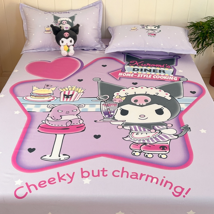 91家纺网 家纺一手货源 找家纺 博雅 2025新款三丽鸥全棉大版床笠-第二批 库洛米宝贝