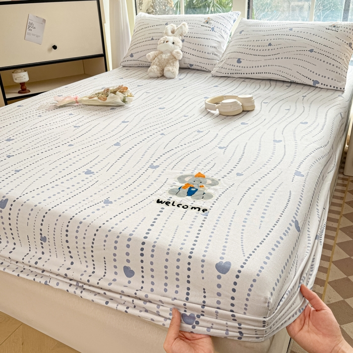 91家纺网 家纺一手货源 找家纺 博雅 2025新款全棉老粗布烫画床笠系列 心动-调皮象