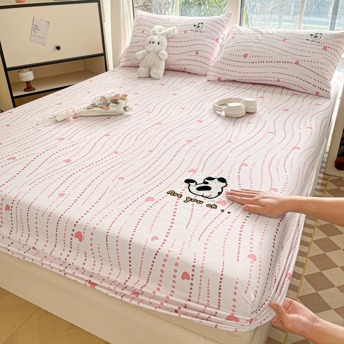 91家纺网 家纺一手货源 找家纺 博雅 2025新款全棉老粗布烫画床笠系列 心动-小花猫