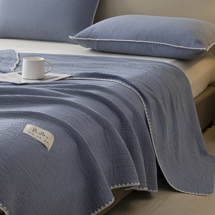 91家纺网 家纺一手货源 找家纺 博雅 2025新款全棉五层纱多功能盖毯 海天兰