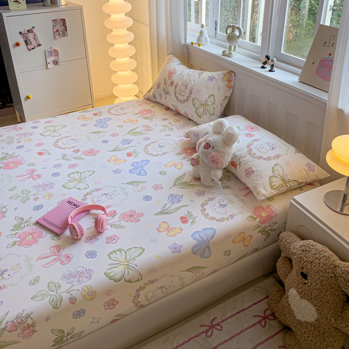 91家纺网 家纺一手货源 找家纺 仟人梦2025新款水洗棉印花床笠 莫莉兔