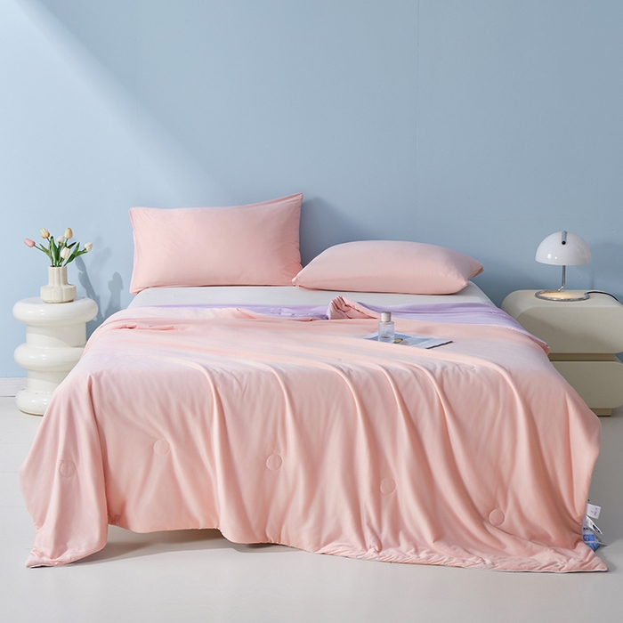 91家纺网 家纺一手货源 找家纺 梦恬佳 2025新款高克重A类双拼凉感丝针织棉夏凉被 多肉樱桃