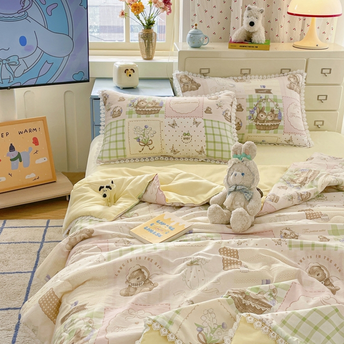 91家纺网 家纺一手货源 找家纺 老帅的工厂店 2025新款A类印花洛丽塔夏被（提供买家秀） 花篮兔