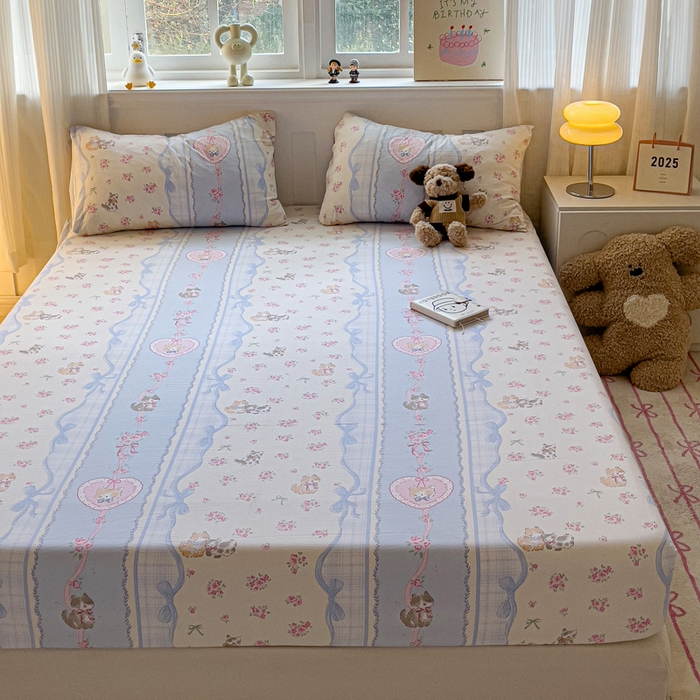 91家纺网 家纺一手货源 找家纺 仟人梦2025新款水洗棉印花床笠 田园喵