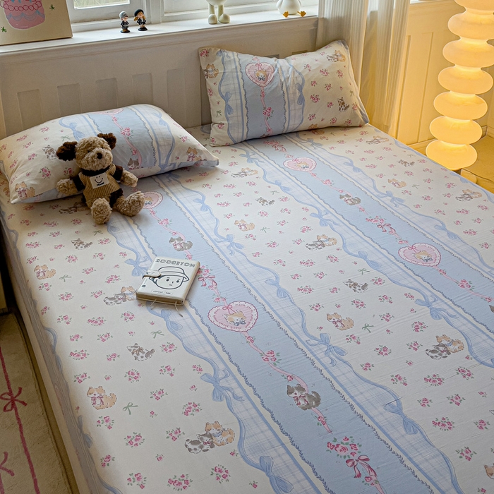 91家纺网 家纺一手货源 找家纺 仟人梦2025新款水洗棉印花床笠 田园喵