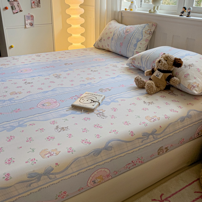 91家纺网 家纺一手货源 找家纺 仟人梦2025新款水洗棉印花床笠 田园喵