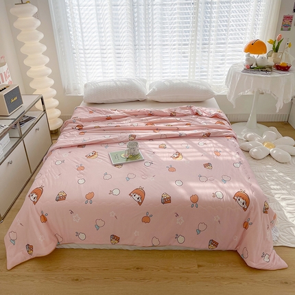 薇玛仕 2025新款A类牛奶丝针织棉印花大豆夏凉被空调被儿童被 粉色女孩