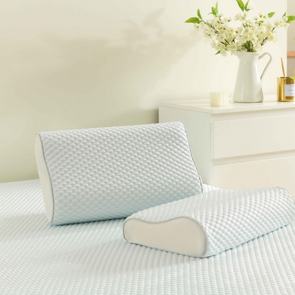 小猫派 2025新款夏季冰丝凉感豆豆乳胶枕套清凉儿童记忆枕芯套 单枕套–纯蓝