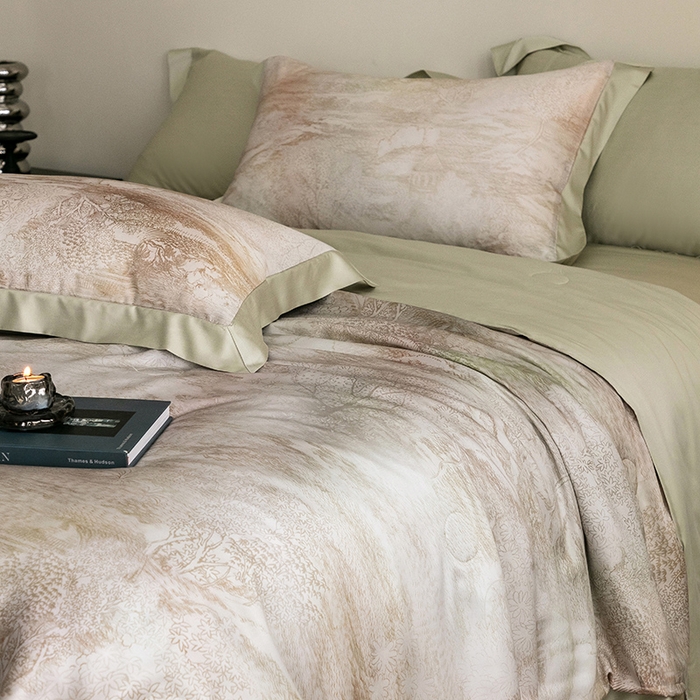 91家纺网 家纺一手货源 找家纺 立奥被业 2025年新款100%莱赛尔夏被莱赛尔夏被四件套天丝夏凉被 墨屿-绿