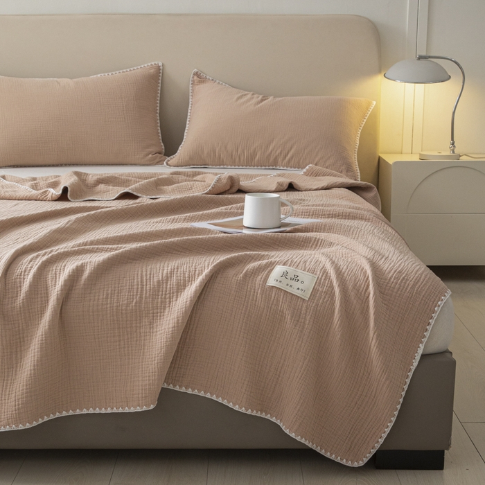 91家纺网 家纺一手货源 找家纺 （总）博雅 2025新款全棉五层纱多功能盖毯