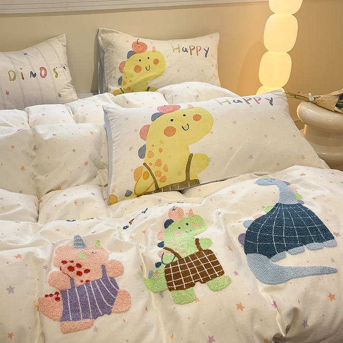 91家纺网 家纺一手货源 找家纺 蓝邻家纺 2025年新款全棉双层纱毛巾绣四件套系列 奇幻王国