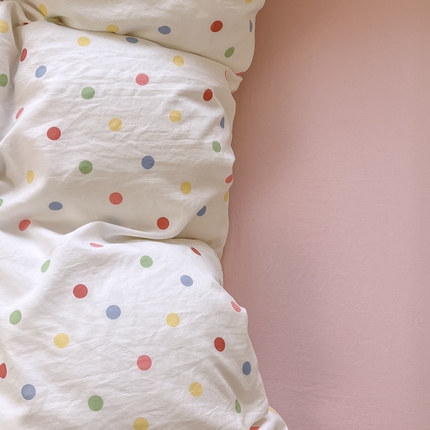 91家纺网 家纺一手货源 找家纺 N先生+V 13814689556 发大图/买家秀 2025新款ins博主风超柔印花卡通水洗棉系列 彩色波点