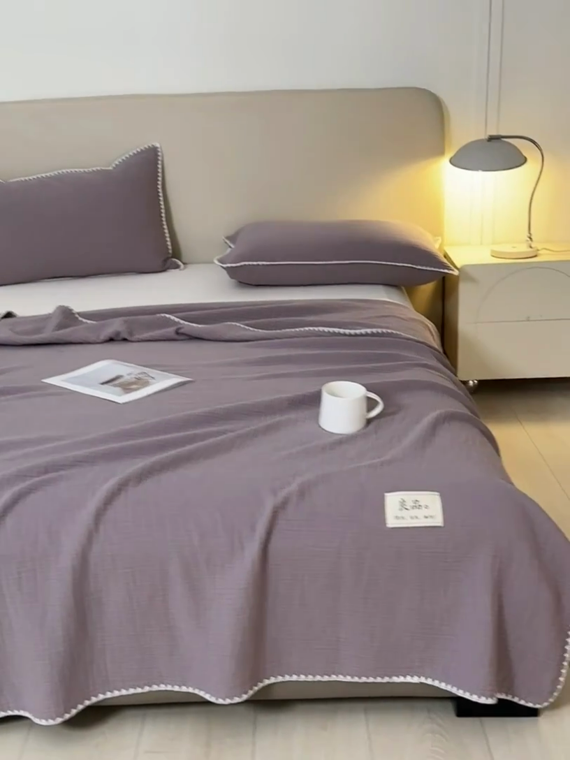 91家纺网 家纺一手货源 找家纺 博雅 2025新款全棉五层纱多功能盖毯 芋泥紫