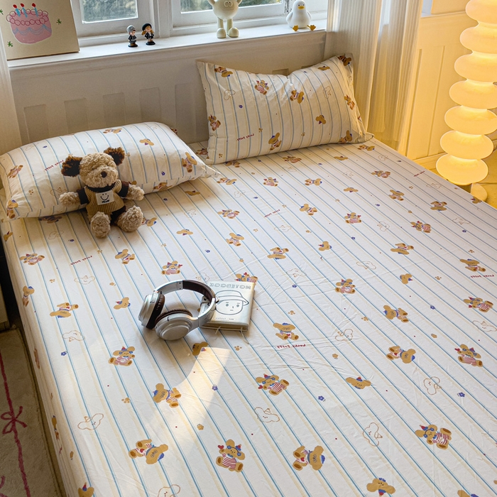 91家纺网 家纺一手货源 找家纺 仟人梦2025新款水洗棉印花床笠 心乐熊