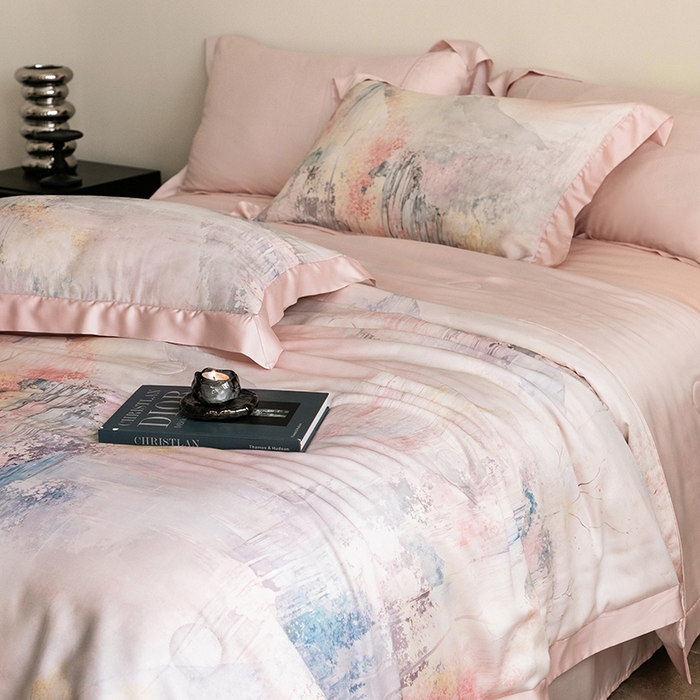 91家纺网 家纺一手货源 找家纺 立奥被业 2025年新款100%莱赛尔夏被莱赛尔夏被四件套天丝夏凉被 水墨江南