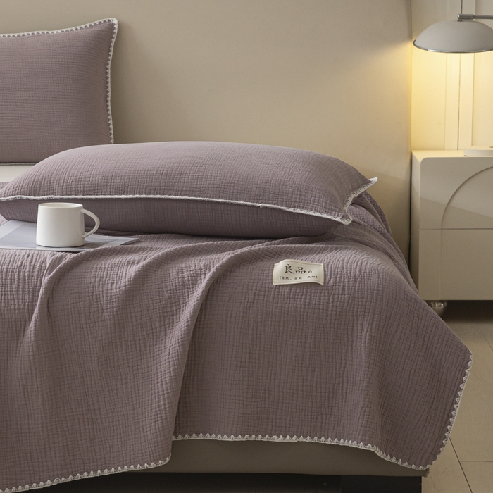 91家纺网 家纺一手货源 找家纺 博雅 2025新款全棉五层纱多功能盖毯 芋泥紫