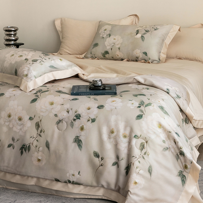 91家纺网 家纺一手货源 找家纺 立奥被业 2025年新款100%莱赛尔夏被莱赛尔夏被四件套天丝夏凉被 木兰花-金