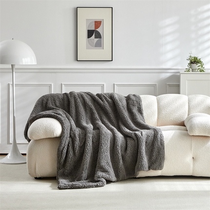 91家纺网 家纺一手货源 找家纺 温宁家纺 2025新款双面羊羔绒毯子 双面羊羔绒毯子-深灰