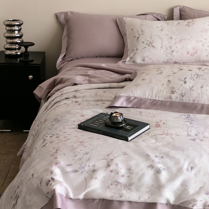 91家纺网 家纺一手货源 找家纺 立奥被业 2025年新款100%莱赛尔夏被莱赛尔夏被四件套天丝夏凉被 繁希-紫