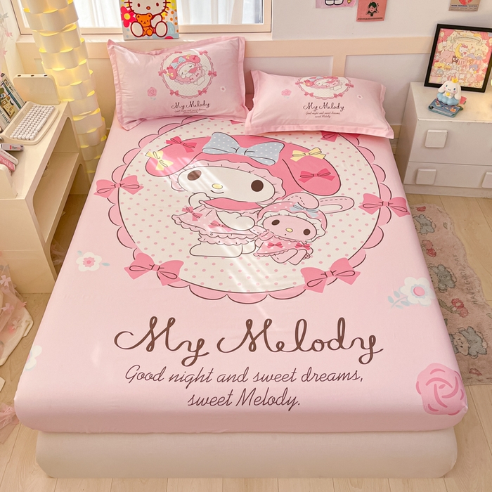 91家纺网 家纺一手货源 找家纺 博雅 2025新款三丽鸥全棉大版床笠-第二批 小花美乐蒂